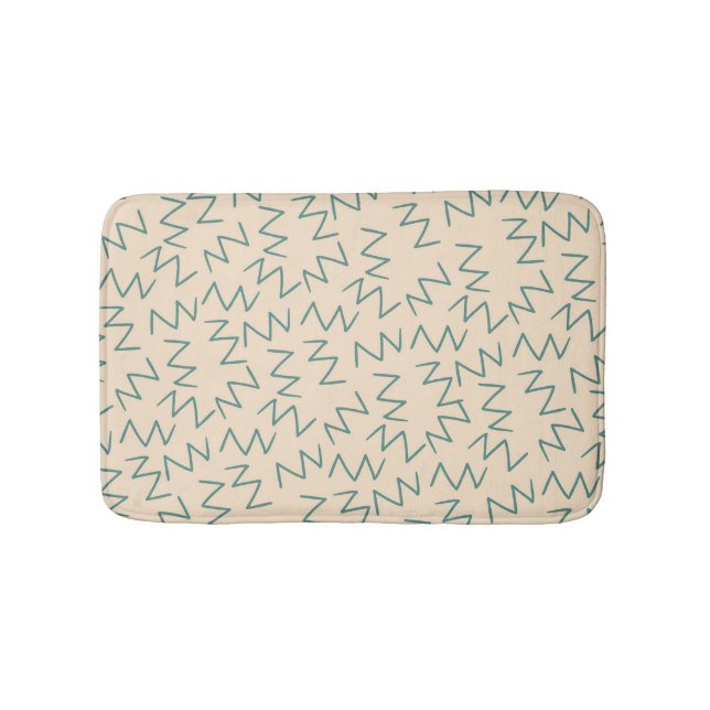 Blue Cream Tribal Zig Zag Stripes Pattern  Bath Mat (Front)