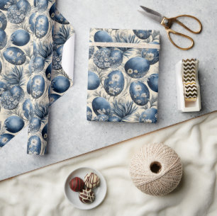 Blue & Cream Vintage Egg Pattern Wrapping Paper