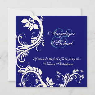 Blue cream wedding floral elegance invitation