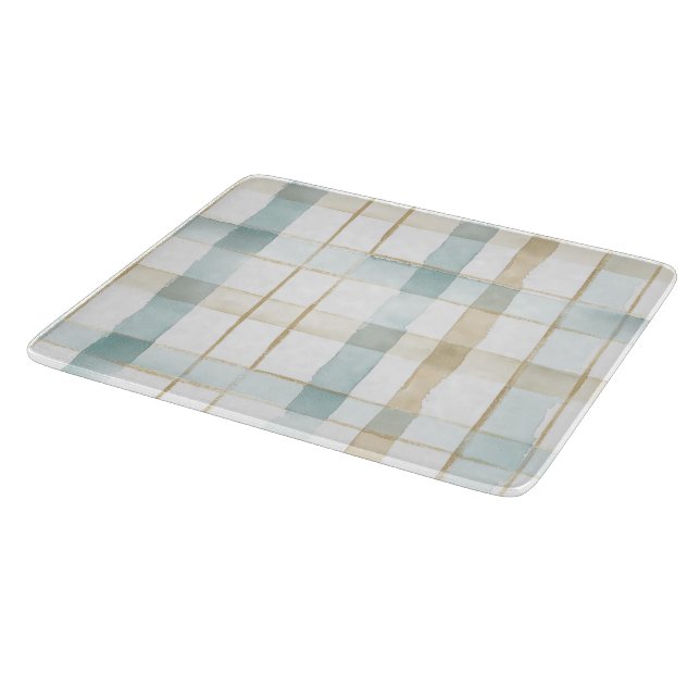 Blue Cream White Plaid Bridal Shower Cutting Board (Corner)