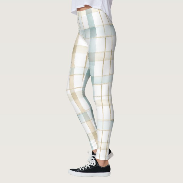 Blue Cream White Plaid Leggings (Left)