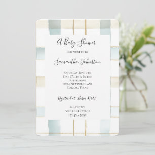 Blue Cream White Plaid Stripes Baby Shower Invitation