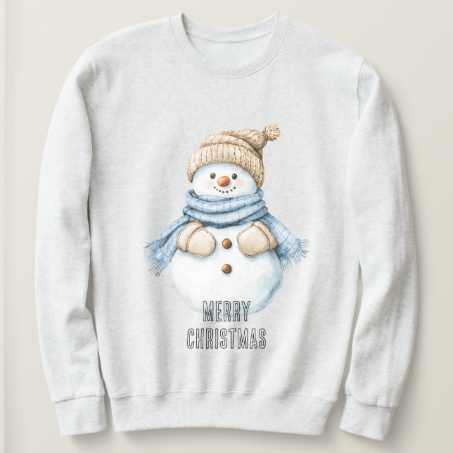 Blue Cream White Snowman Christmas Sweatshirt (Design Front)