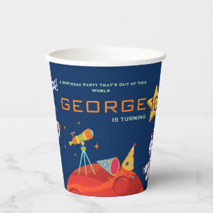 Blue Creative Space Rocket Astronaut Kids Birthday Paper Cups