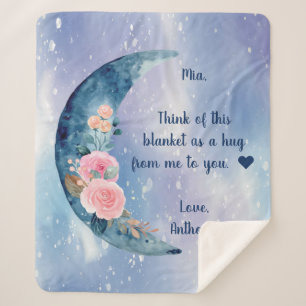 Blue Crescent Moon Custom Message Sherpa Blanket