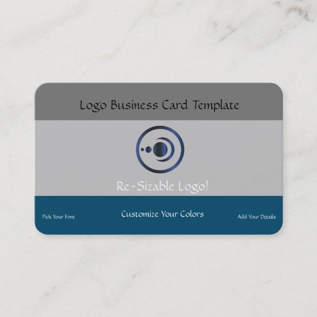 Blue Crescent Moon & Planets Logo Business Card (Front)