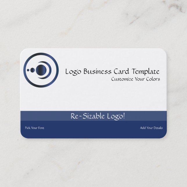 Blue Crescent Moon & Planets Logo Business Card (Front)
