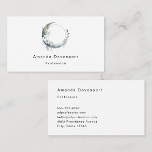 Blue Crescent Moon with White Flowers Business Card