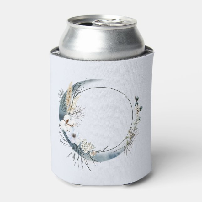 Blue Crescent Moon with White Flowers Can Cooler (Can Front)