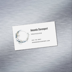 Blue Crescent Moon with White Flowers Magnetic Business Card
