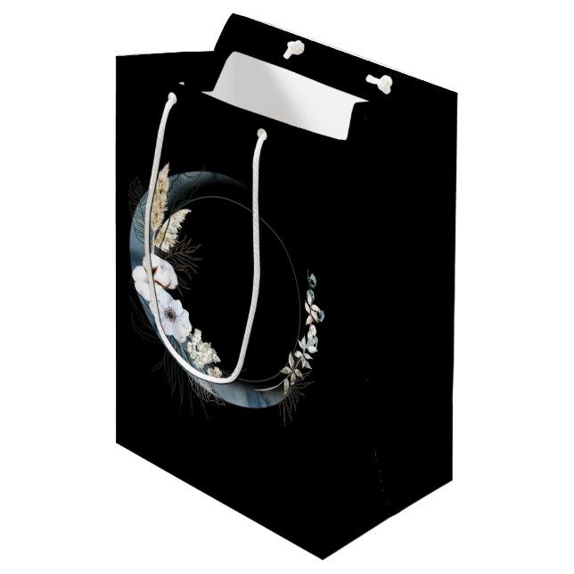 Blue Crescent Moon with White Flowers Medium Gift Bag (Front Angled)