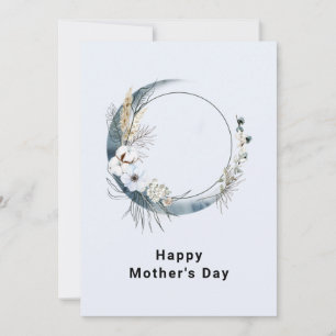Blue Crescent Moon with White Flowers Mother's Day Holiday Card