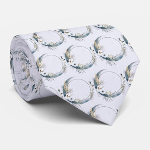 Blue Crescent Moon with White Flowers Pattern Tie