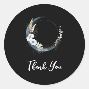 Blue Crescent Moon with White Flowers Thank You Classic Round Sticker