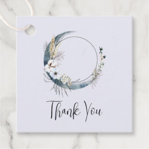 Blue Crescent Moon with White Flowers Thank You Favour Tags