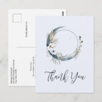 Blue Crescent Moon with White Flowers Thank You