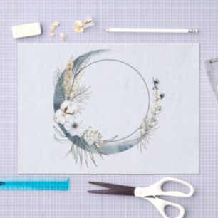 Blue Crescent Moon with White Flowers Tissue Paper