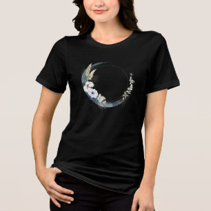 Blue Crescent Moon with White Flowers Tri-Blend Shirt
