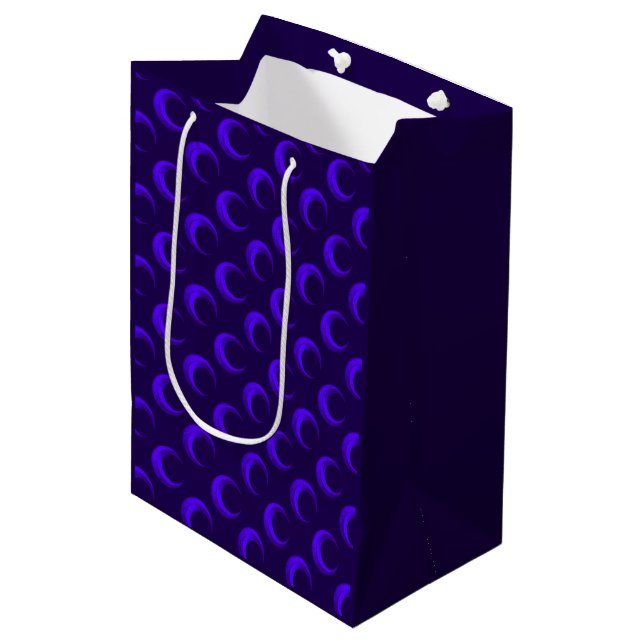 Blue Crescent Moons Pattern Halloween Medium Gift Bag (Front Angled)