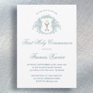 blue crest chalice   First Communion Invitation