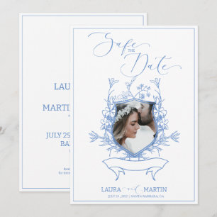 Blue crest floral Photo Elegant Frame Invitation