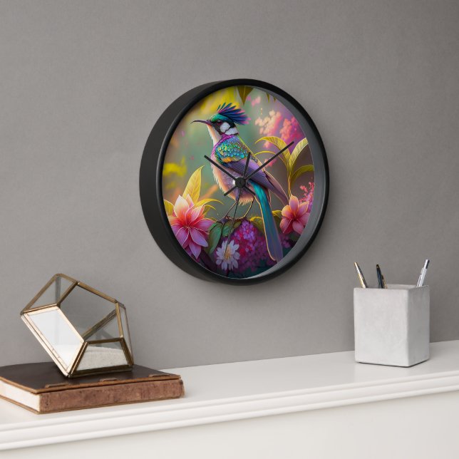 Blue Crested Rainbow Winged Sunbird Fantasy Bird Clock (Office)