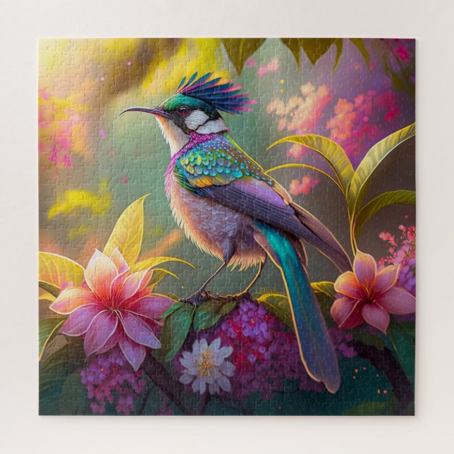 Blue Crested Rainbow Winged Sunbird Fantasy Bird Jigsaw Puzzle (Vertical)