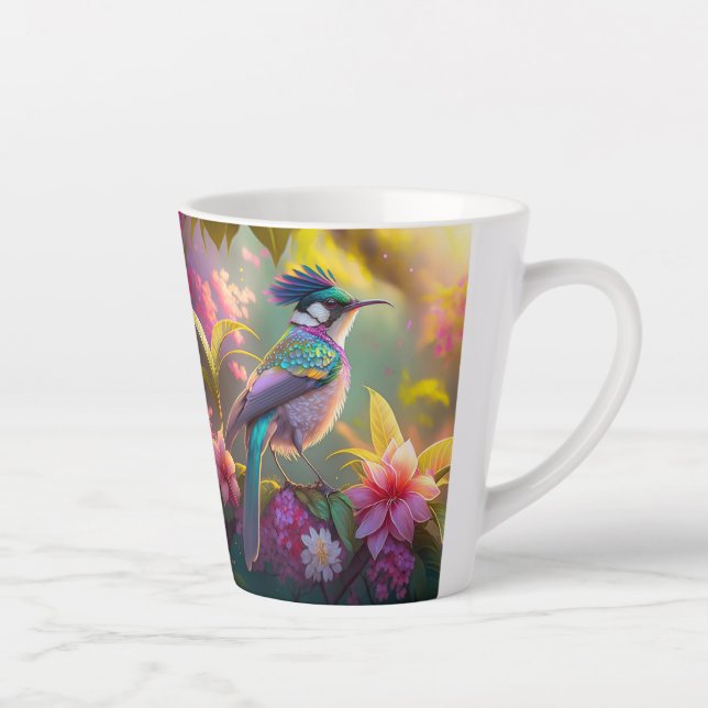 Blue Crested Rainbow Winged Sunbird Fantasy Bird Latte Mug (Right)