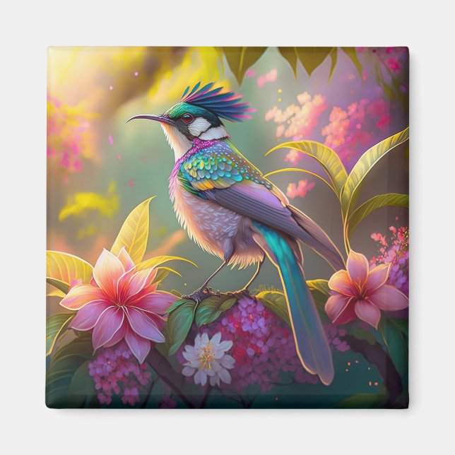 Blue Crested Rainbow Winged Sunbird Fantasy Bird Magnet (Front)