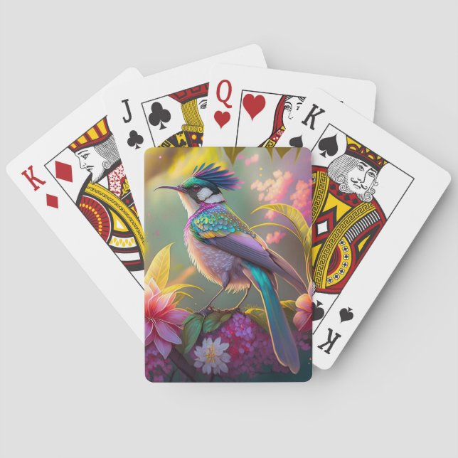 Blue Crested Rainbow Winged Sunbird Fantasy Bird Playing Cards (Back)