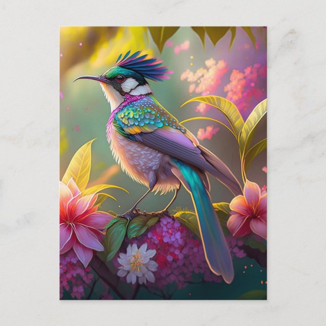 Blue Crested Rainbow Winged Sunbird Fantasy Bird Postcard (Front)