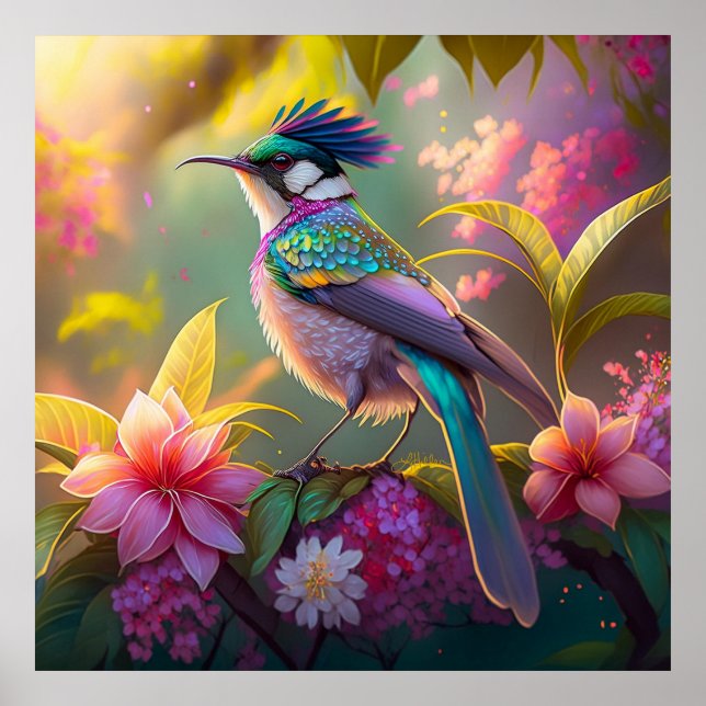 Blue Crested Rainbow Winged Sunbird Fantasy Bird Poster (Front)