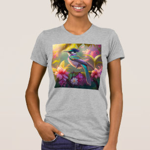 Blue Crested Rainbow Winged Sunbird Fantasy Bird T-Shirt