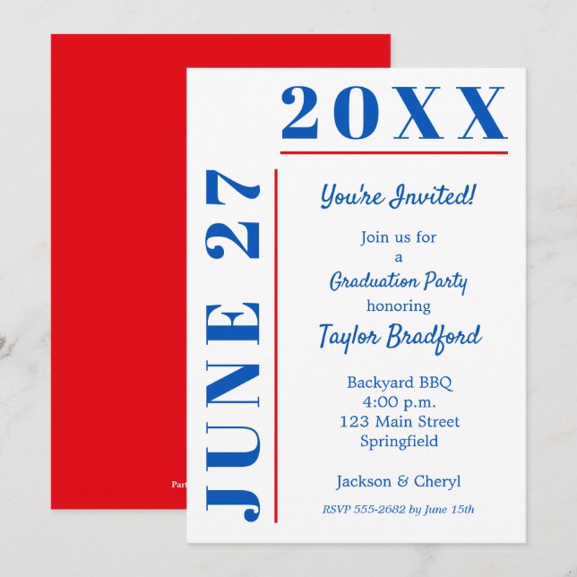 Blue & Crimson Graduation Party Invitations (Front/Back)