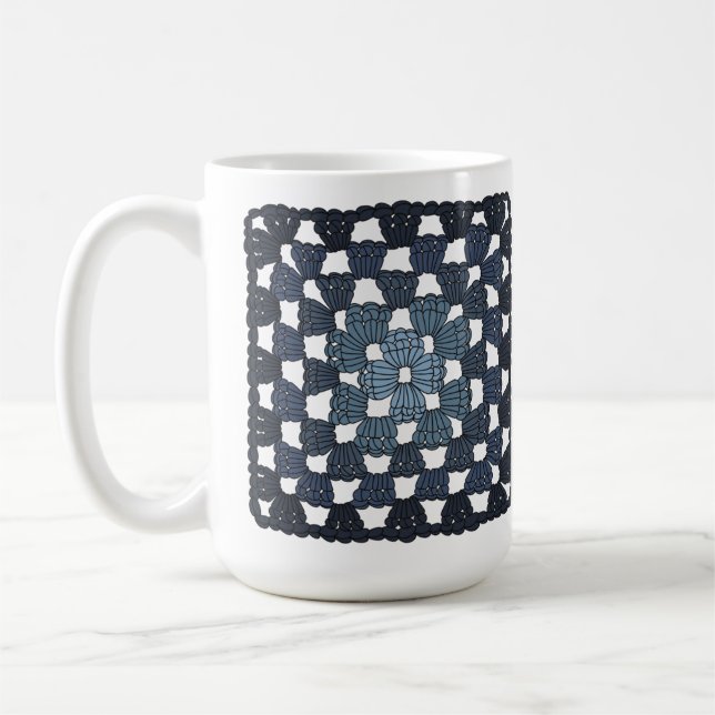 Blue Crochet Granny Square Coffee Mug (Left)