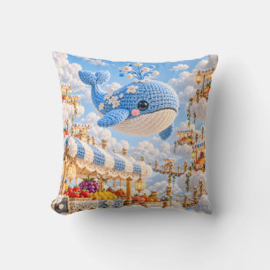 Blue Crochet Style Whale Floating Cloud Market Cushion