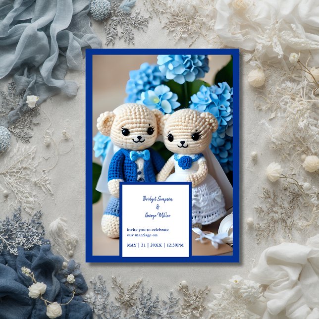 blue crochet wedding couple invitation (Creator Uploaded)
