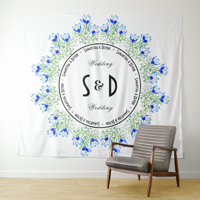 Blue Crocus Large Wedding Backdrop Tapestry (In Situ (Horizontal))