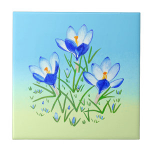 Blue Crocus Pale Blue & Yellow Ceramic Tile