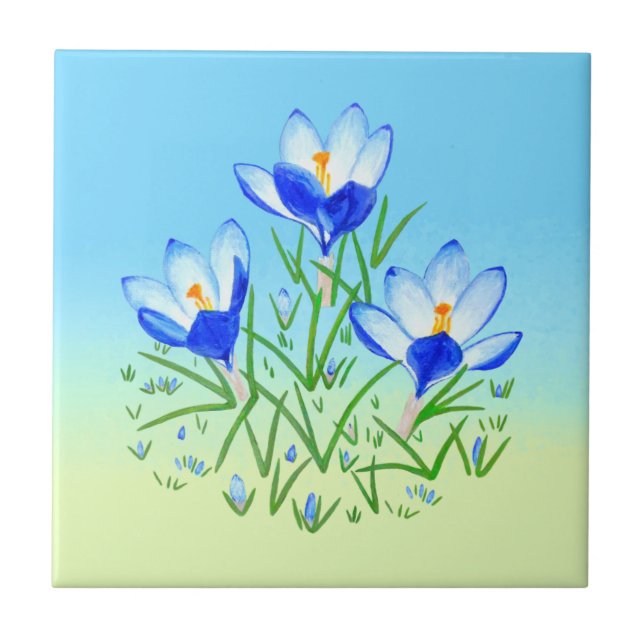 Blue Crocus Pale Blue & Yellow Ceramic Tile (Front)