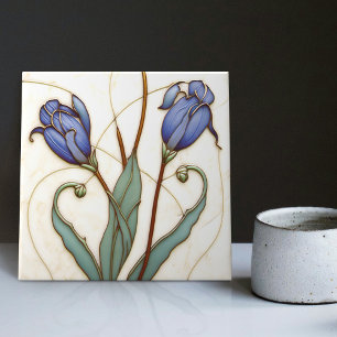 Blue Crocus Wall Decor Art Nouveau Art Deco Ceramic Tile