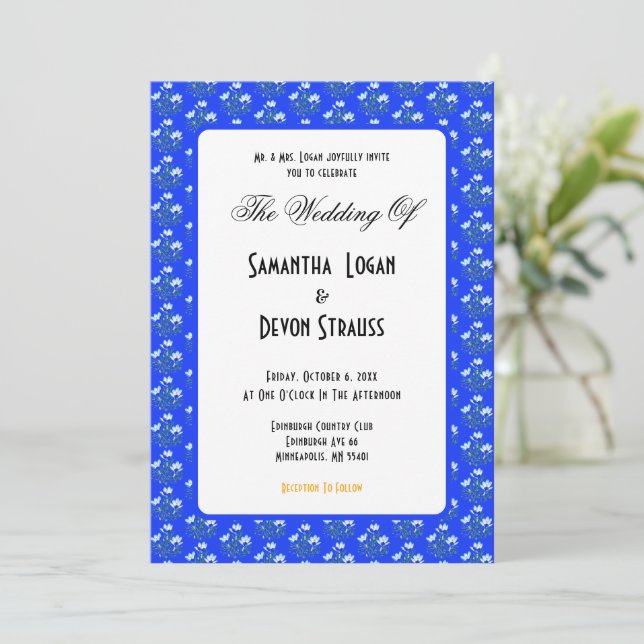 Blue Crocuse Flowers Invitation (Standing Front)