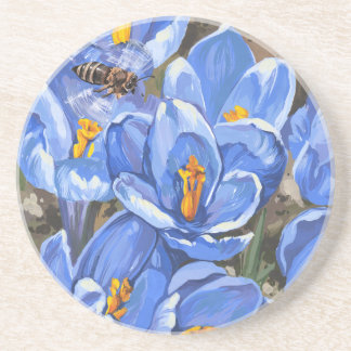Blue crocuses and a bee coaster