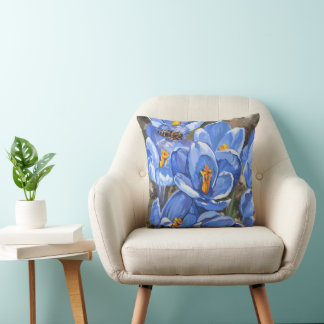 Blue crocuses and a bee cushion