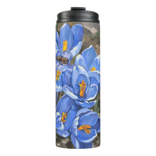 Blue crocuses and a bee thermal tumbler