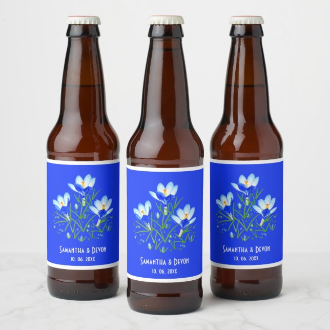Blue Crocuses Wedding Beer Lables Bottle Label (Bottles)