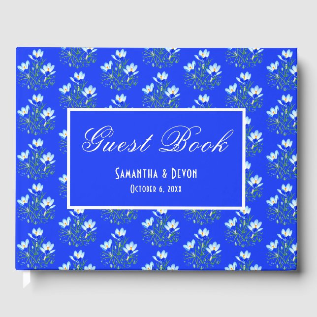 Blue Crocuses Wedding Guest Book (Front)