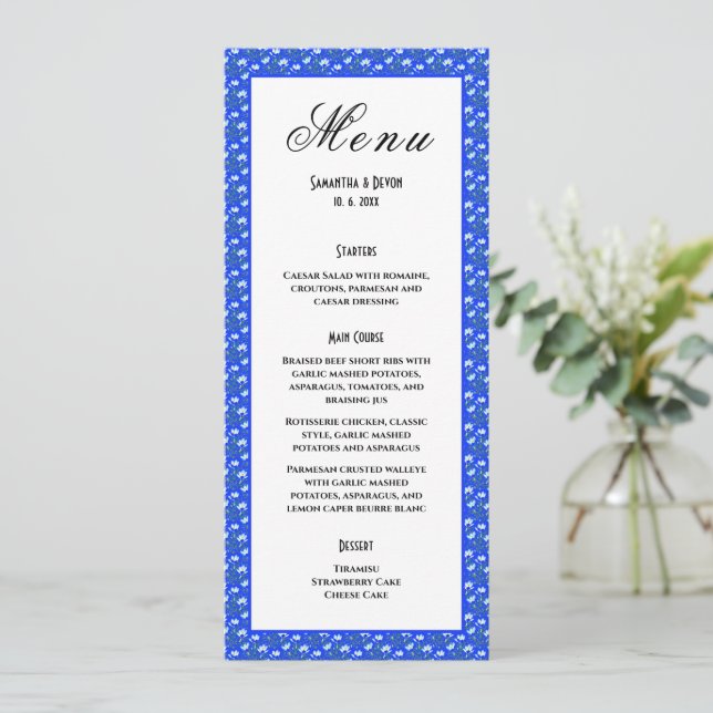 Blue Crocuses Wedding Menu (Standing Front)