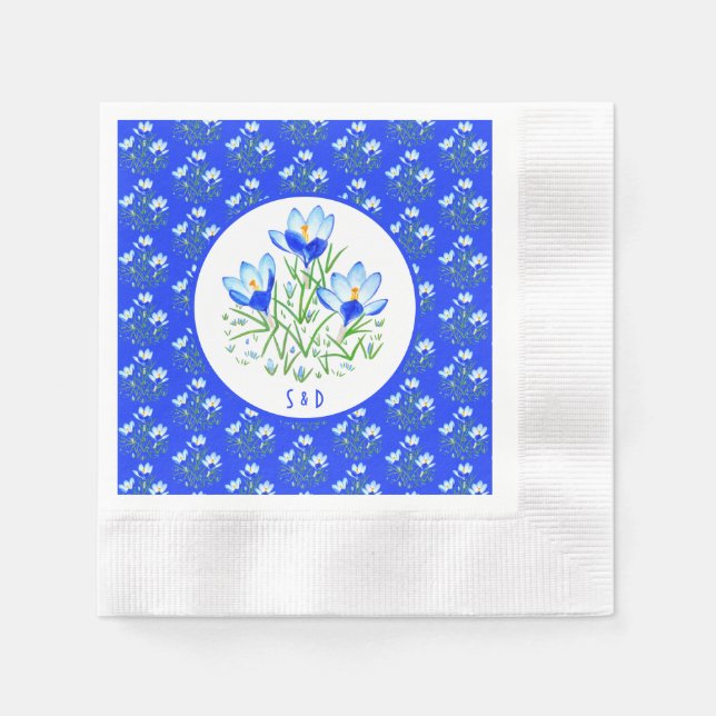 Blue Crocuses Wedding Napkin (Front)