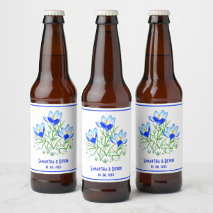 Blue Crocuses White Wedding Beer Lables Bottle Label